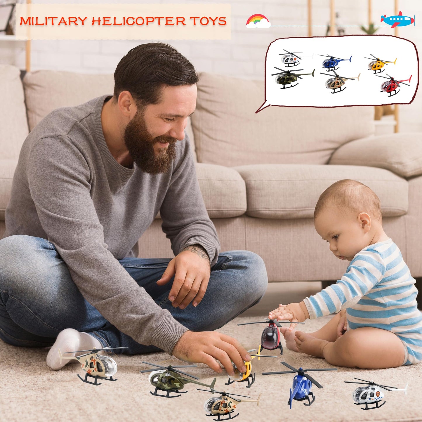 Rcanedny 8 Pack Airplane Toys Diecast Helicopters Mini Model Plane with Spinning Propellers for Kids Birthday Carnival Christmas Party Favors Easter Basket Stuffers, 6 Colors