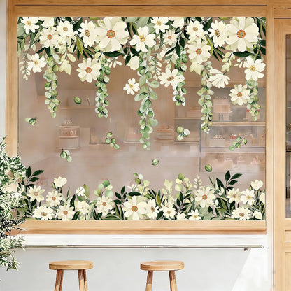 Daisy Spring Flowers Window Clings Eucalyptus Leaves Window Decals Hanging Vine Floral Leaf Double-Sided Reusable for Home School Office Decor Party Supplies,6 Sheets