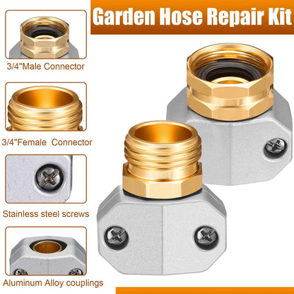 Therwen 8 Sets Garden Water Hose Repair Connector Kit Zinc and Aluminum Male and Female Hose End 5/8 Inch 3/4 Inch