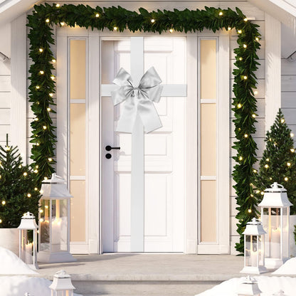 gisgfim Christmas Cabinet Big Bows Large Door Lace Christmas Tree Bow Ribbon Silver Bow Holiday Decorations Christmas Front Door Party Supplies