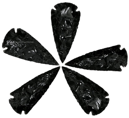 Amazing Gemstone 5 Pieces Black Obsidian Arrowhead, Crystal and Healing Stone Flint Rock Arrow Head - 1 to 1.5 Arrowheads for DIY Project Craft Point Jewelry Making