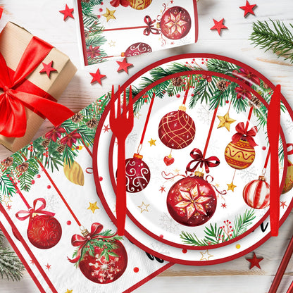 Joy To The World Christmas Tableware, 144Pcs Joy To The World Christmas Decorations includes Xmas Plates and Ball Napkins, Happy Holiday Plates and Napkins for Xmas Holiday Party