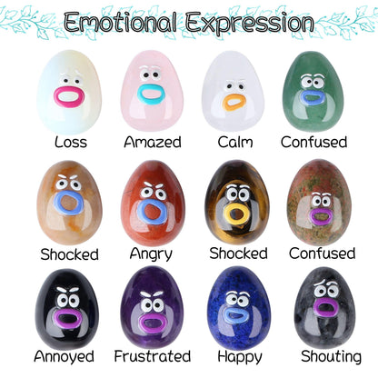 XIANNVXI Funny Emotion Polished Stone Gift 12pcs Cute Emoji Carving Egg Figurine Crystals Present Rock Natural Healing Crystals Stones Novel Mothers Day Graduation Birthday Gifts for Women Men