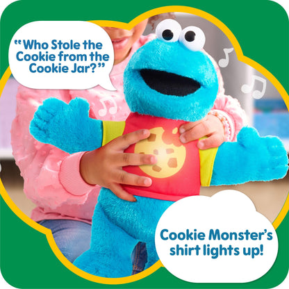 Sesame Street Sing-Along Cookie Monster 13-inch Plushie Stuffed Animal, Recycled Filling, Blue, Kids Toys for Ages 18 Month by Just Play