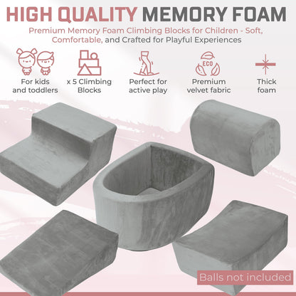 Foam Climbing Blocks for Toddlers – Indoor Soft Play Set for Babies - Velvet Cover & High-Density Memory Foam – Baby Climbing Blocks for Motor Skills - Climb and Crawl Activity Play Set for Kids -Gray