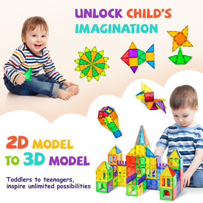 cossy 120Pcs Magnetic Tiles Magnetic 3D Building Blocks Set Educational Construction Toys for 3 4 5 6 7 8 Year Old Boy and Girl with Stronger Magnets, Educational Toys, Recreational, Conventional