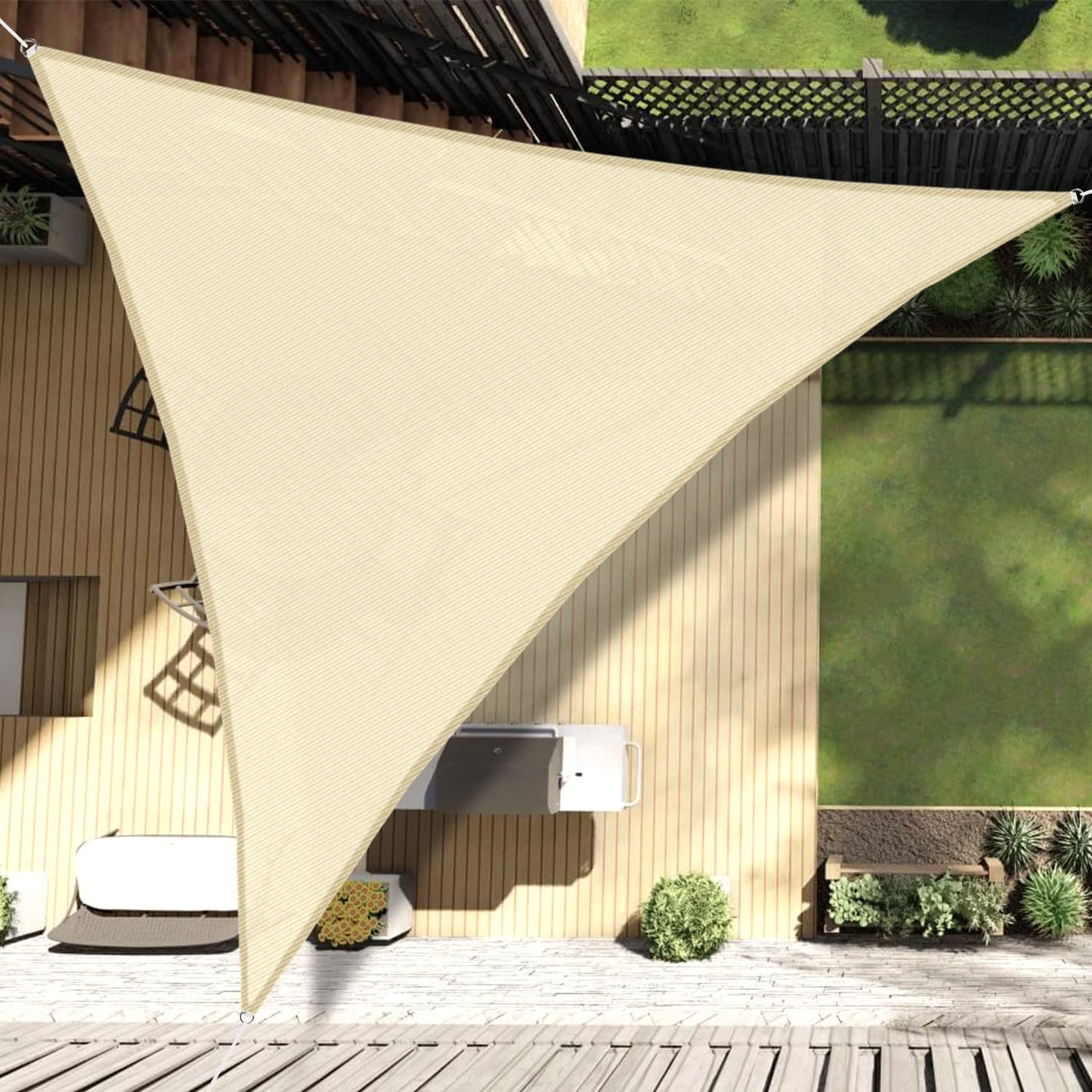 Coarbor 12'x12'x12' Sun Shade Sail Triangle Heavy Duty Fabric Cloth Screen for Patio Garden Yard Deck Pergola Canopy Water Permeable & UV Resistant (Beige)