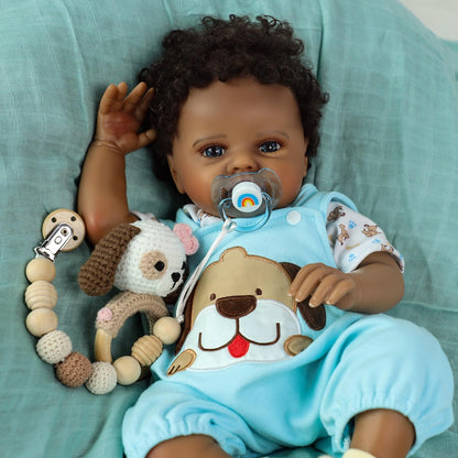 SCOM Realistic Reborn Baby Boy Black- 20 Inch African American Lifelike Newborn Real Life Baby Dolls with Clothes and Soft Body Toy Gift for Kids Age 3+