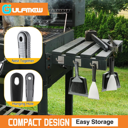 Gulfmew 3 Piece Pellet Grill Ash Cleaning Kit, Includes Large Dust Pan, Soft Bristle Brush and Metal Scraper for Easy Removal of Ash, Debris and Grime
