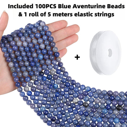 QINJIEJIE 100PCS Blue Aventurine Beads 8mm Natural Stone Beads Round Loose Gemstone Bead for Bracelet Beading Crystal Jewelry Making DIY Necklace Earrings 0.32"