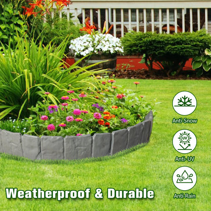 Garden Landscape Edging Borders No Dig,Lawn Edging for Landscaping,Interlocking Lawn Edging,Plastic Fencing Lawn Border,Imitation Stone Fence for DIY Outdoor Patio Balcony Yard Landscaping (40, Gray)