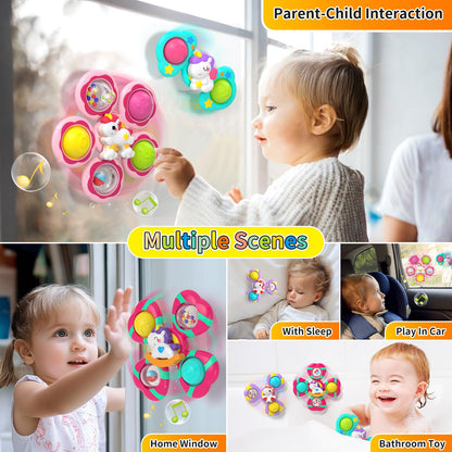 Usrela 4Pcs Suction Cup Rotating Toys for 1 Year Old Boy Girl, Bath Toys for Baby 12 18 Months, 1 2 Year Old Boy Birthday Gift, Sensory Toy for Toddler 1-3