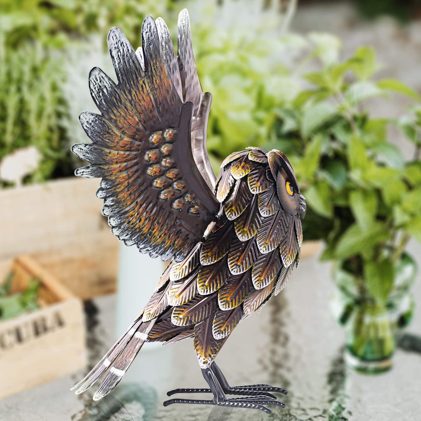 Natelf Garden Owl Sculptures & Statues, Standing Metal Bird Yard Art Sculpture for Patio Backyard Pond Outdoor Decorations