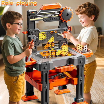 KIZONLY Kids Tools Toy Sets for Aged 3 4 5 6 7 8, 2 in 1 Workbench Toys for Toddlers 3-5, Pretend Play Toolbox, Construction Mechanic Set with Sound, Educational Birthday Gift for Boys Girls Ages 3-8