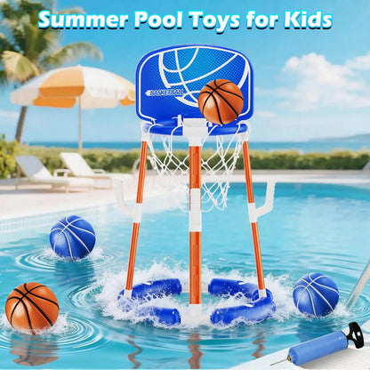 Pool Basketball Hoop with Backboard, Floating Pool Toys for 3-12 Years Old Kids Ring Game with 4 Balls 8 Rings & Pump Outdoor Swimming Pool Basketball Games Water Play Toy Family Party for Kids Adults