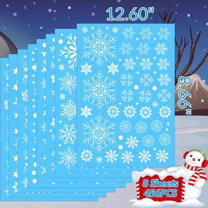 Snowflake Window Clings Stickers | 456Pcs Snowflake Clings Window Decal Christmas Decorations Christmas Stickers Winter Xmas Decorations Indoor Outdoor Glass Accesories Decor Supplies