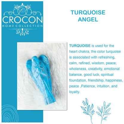 Crocon Turquoise Gemstone Guardian Angel Healing Crystal, Hand Carved Pocket Angel Figurine - Handmade Mini Statue for Love, Peace & Healing, Crystals for Positive Energy, Natural Gemstone Figurine
