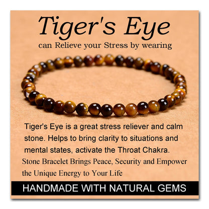 MASSIVE BEADS Yellow Tiger's Eye - Stone of Release Stress - Handmade Yoga Stretch Elastic Bracelet Natural Stone Crystal Healing Power Energy Gifts for Unisex Adult 4mm