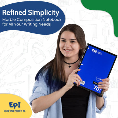 EPI Spiral Notebook | Wide - 70 Sheets, Durable Spiral Binding | 10.5 x 8 in | Classroom Supplies | School, Office, Note Taking, Journaling - 48 Pack