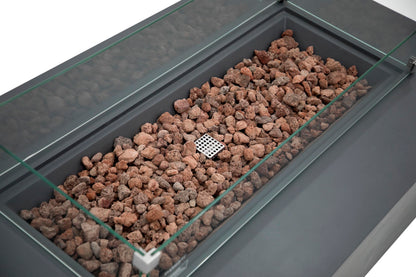 AMS Creations | Madison 60" Bundle Rectangular Propane Gas Outdoor Fire Pit Table | Dark Gray Concrete GFRC | Smooth Texture or Surface | Electronic Ignition | Outside Backyard Fireplace