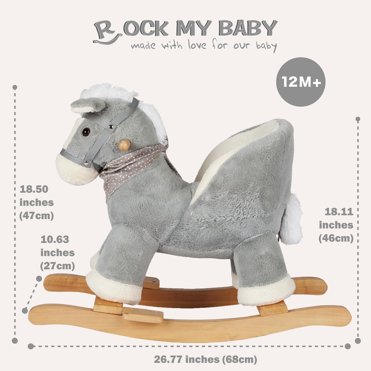 Rock My Baby Rocking Gray Horse with Chair, Plush Stuffed Rocking Pony with Realistic Sound, Baby Rocker Animal for Toddlers 1-3 Ride on,CPC Certified