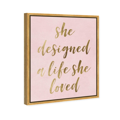 The Oliver Gal Artist Co. Typography and Quotes Wall Art Framed Canvas Prints 'A Life She Loved Blush' Empowered Women Quotes and Sayings