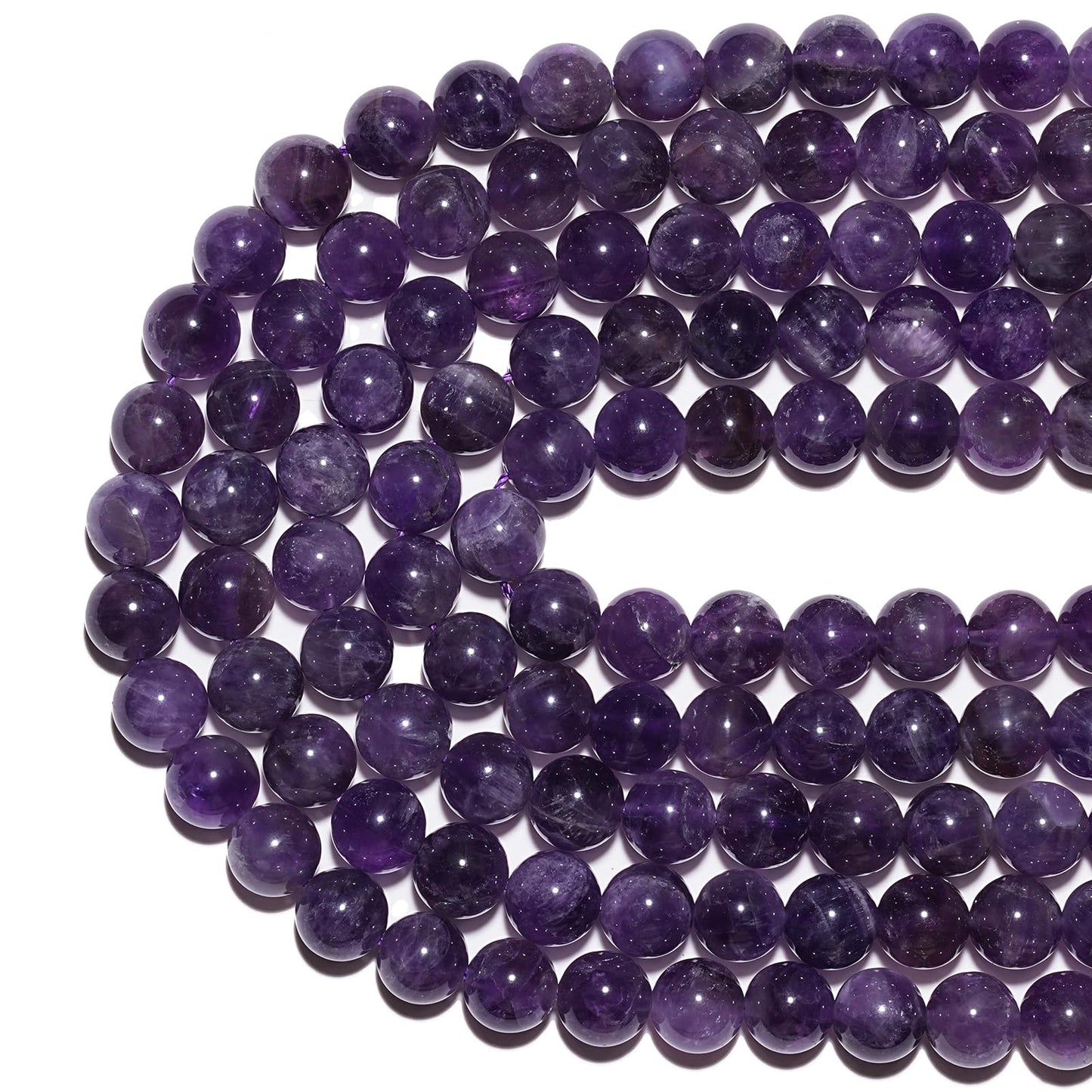 10mm Natural Amethyst Gemstone Beads Polished Round Smooth Stone Beads for Bracelets Jewelry Making 15inch Loose Beads