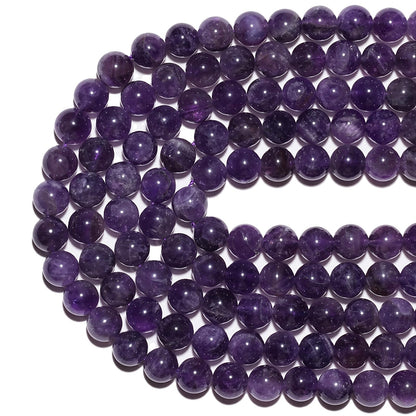 10mm Natural Amethyst Gemstone Beads Polished Round Smooth Stone Beads for Bracelets Jewelry Making 15inch Loose Beads