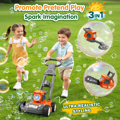 Bubble Lawn Mower for Kids, 3-in-1 Bubble Machine Blower with 10 Bubble Solution, Outdoor Push Toys for Toddlers Ages 3-8, Birthday Easter Summer Gift for Boys Girls 3 4 5 6 7 8 Year Old
