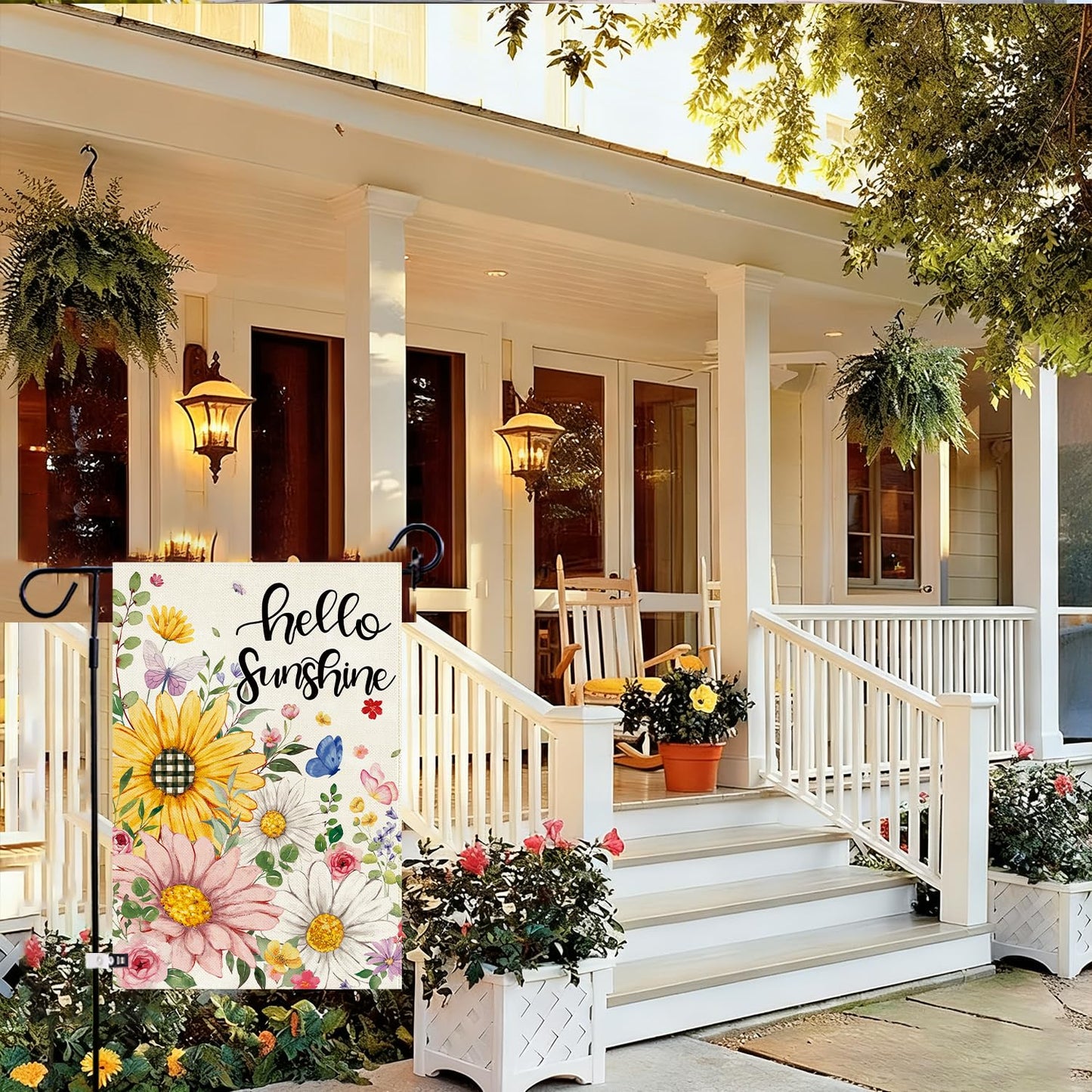Baccessor Spring Summer Garden Flag Double Sided 12.5 x 18 Inch Burlap with Clip and Stopper,Hello Sunshine Sunflowers Daisy Flag Seasonal Farmhouse Yard Lawn Outside Outdoor Decoration