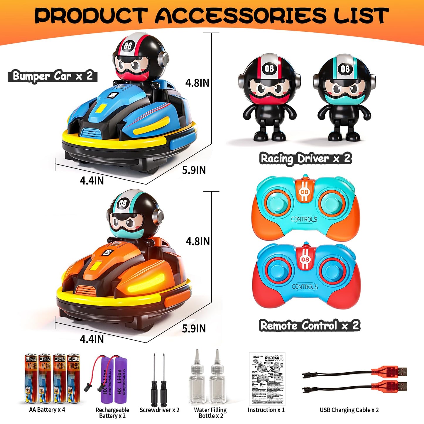 Uregoio RC Bumper Cars Set for 2 Players, 2.4 GHz Remote Control Battle Race Cars With Light & Music, Toys for Toddlers Girls Boys Age 1-5 Years, Christmas Birthday Gift