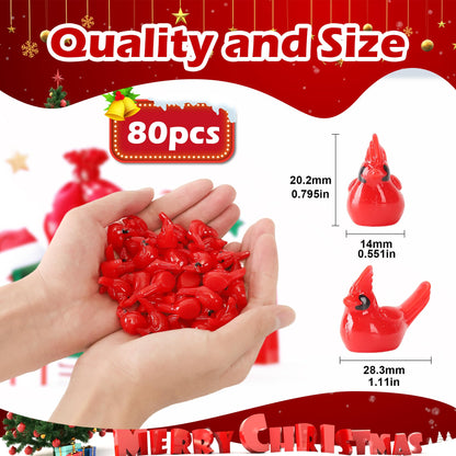 XHDMY 40 Pcs Mini Resin Red Cardinal Birds Christmas Tree Ornaments Bulk Tiny Animals Figurines for DIY Craft Supplies Mini Garden Decor Party Cake Toppers Dollhouses Xmas Gift