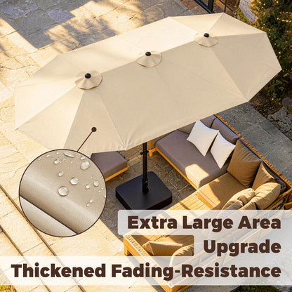 GDPFN 15FT Large Patio Umbrella with Base Included, Outdoor Deck Standing Umbrella with Crank Handle, Double-Side Rectangular Pool Umbrella for Outside, Market, Patio, Beige
