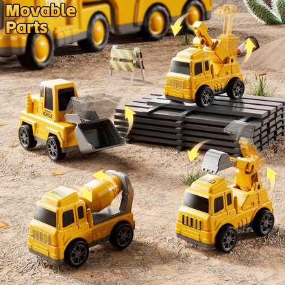 KIZONLY Construction Trucks Toys for 2 3 4 5 Years Old Boys - 5-in-1 Carrier Transport Vehicle Truck for Toddlers 2-4 Years with Crane, Mixer, Pushdozer and Excavator, Car Toys Birthdays Gift