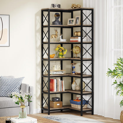 Tribesigns 7-Shelf Corner Bookshelf,Large Modern Corner Bookcase, 7-Tier Tall Corner Shelf Storage Display Rack with Metal Frame for Living Room Home Office (Grey)