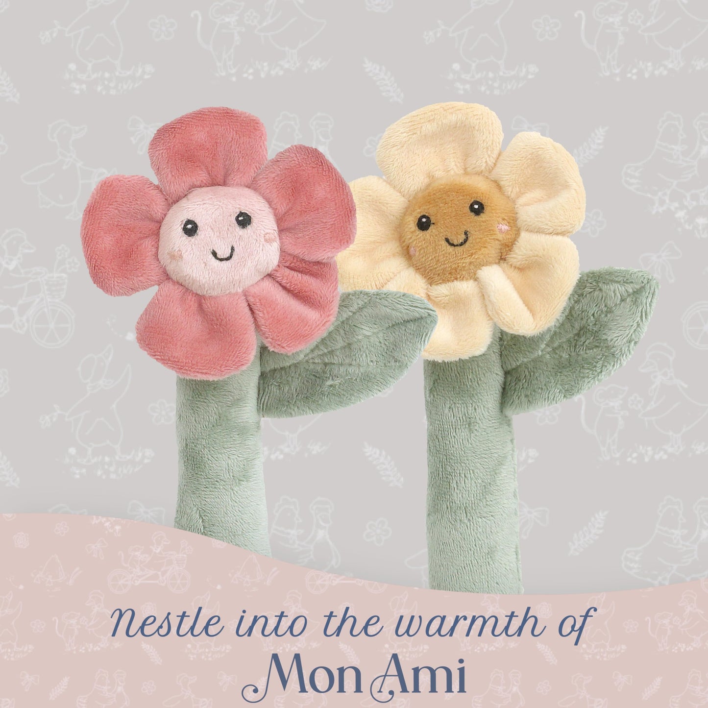 MON AMI Soft Baby Rattle Toy Set of 2 Pcs | 6-Inch Flower Shaped Plush Stuffed Rattle for Newborns | Sensory Development Toy for Infants & Toddlers | Ideal Gift for Baby Showers & Birthdays