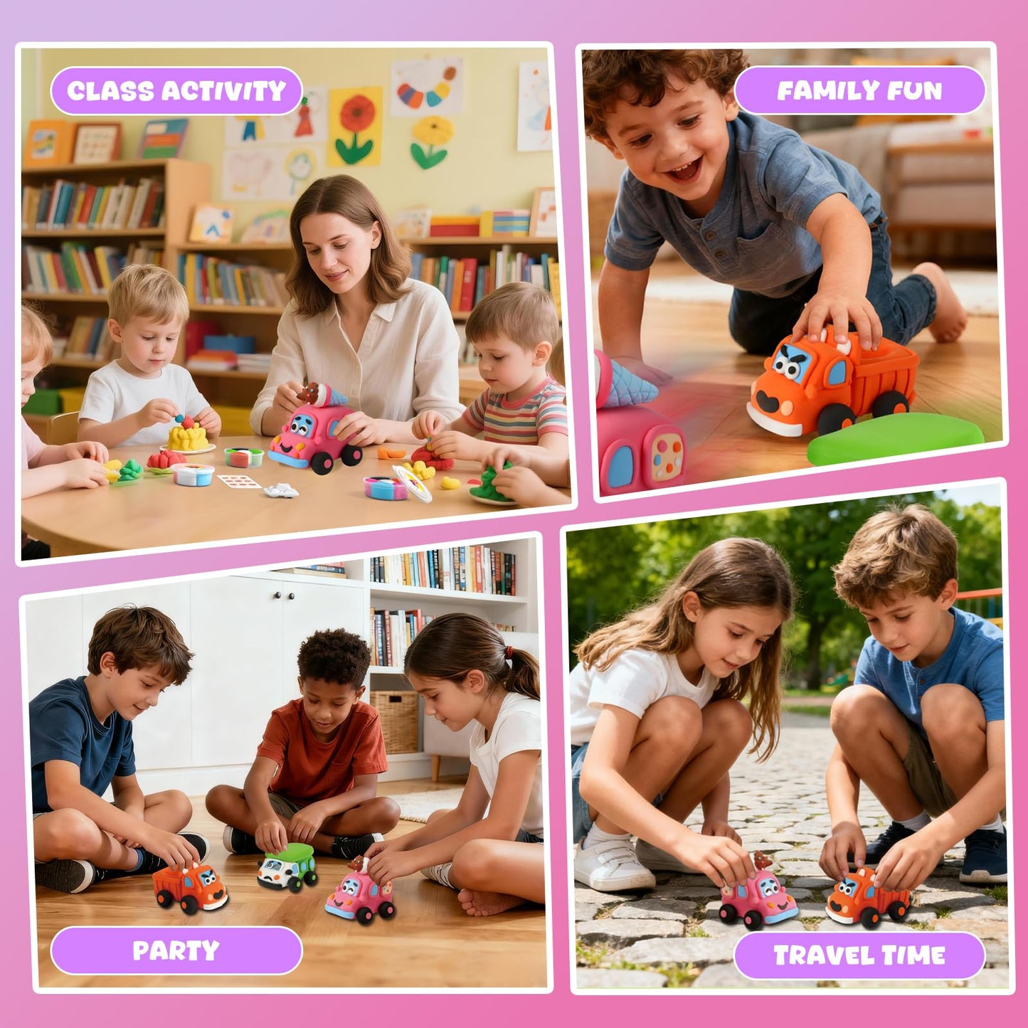 Air Dry Clay Kit for Kids - Pull Back Car Making, 3 Boxes Modeling Clay with Sculpting Tools, Base, Backing Board, Tutorial, Ultra Light & Soft, Non-Toxic & Safe, Creative DIY Arts and Crafts Toys