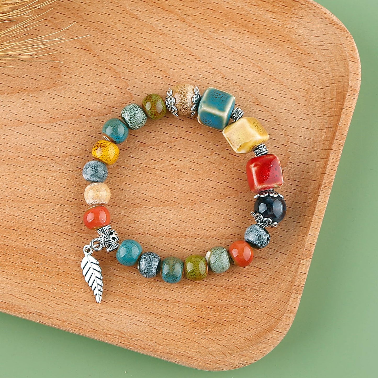 KILIPOL Bohemian Hippie New Chinese Ethnic Style Colorful Ceramic Bead Bracelet, Iiterary And Ancient Style Colorful Bracelet, Bohemian Summer Beach Jewelry Gift For Women Christmas Gift(Style22