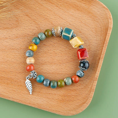KILIPOL Bohemian Hippie New Chinese Ethnic Style Colorful Ceramic Bead Bracelet, Iiterary And Ancient Style Colorful Bracelet, Bohemian Summer Beach Jewelry Gift For Women Christmas Gift(Style22