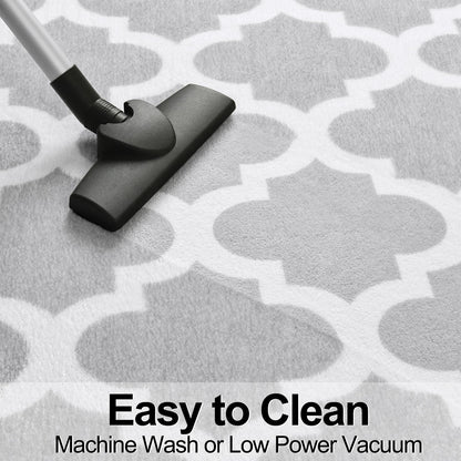 Jelymark Shag Moroccan Area Rug for Living Room, 8x10 Feet Modern Geometric Rug, Fluffy Distressed Faux Wool Floor Carpet, Memory Foam Rug for Bedroom Nursery Kids Room Home Decor, Light Grey/White