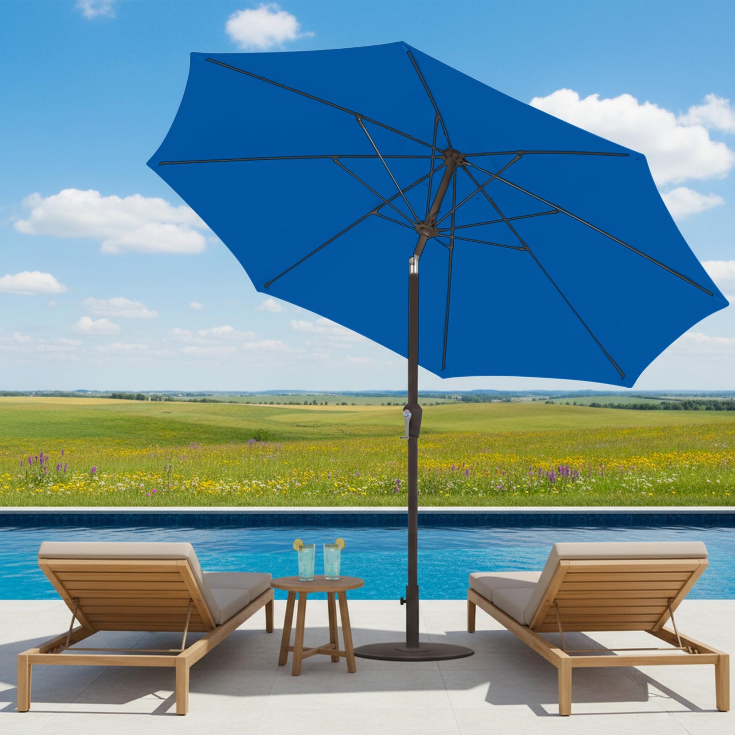 Tobeos 11FT Patio Umbrella, Outdoor Umbrella with with 8 Sturdy Fiberglass Ribs,Market Table Umbrella with Push Button Tilt and Crank,Suit for Backyard,Garden,Pool,Deck(Royal Blue)