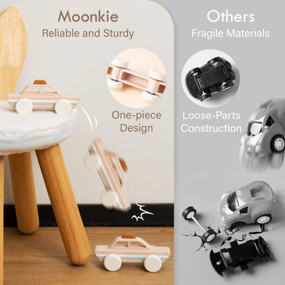 Moonkie Food Grade Silicone Toy Cars for Babies & Toddlers, Push and Go Baby Cars, Baby Teething Toys for 6-12 Months, Easy-to-Hold Hollow Body, Birthday Gift for Boys & Girls, 5 Pack