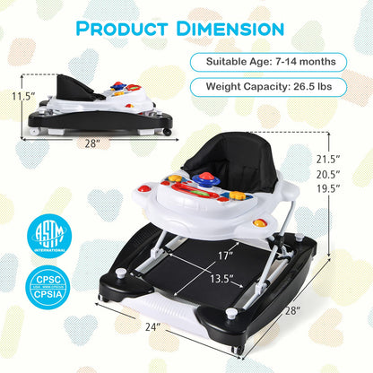 BABY JOY 6-in-1 Baby Walker, Foldable Baby Walker with Wheels, Adjustable Height, Music, Lights, Bouncer & Rocker Mode, Baby Walkers for Boys Girls 6-14 Months (Black)