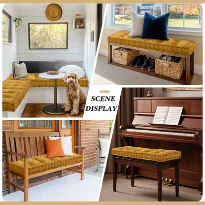 Threehoney Bench Cushions for Indoor Furniture 40x20 in Velvet Kitchen Dining Piano Window Seat Cushion, Tufted Patio Porch Swing Thicken Bench Pad Memory Foam(Yellow)