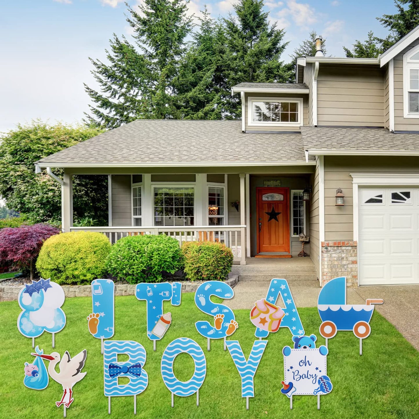 Eyoloty 11 Pcs Large It’s A Boy Yard Signs with Stakes,Blue Baby Shower Gender Reveal Signs Decorations,Welcome Home Baby Sign Waterproof Corrguated Plastic,Not Fade,Outdoor Lawn Garden Party Use