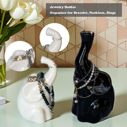 AOBOWEYO Handmade Elephant Gifts for Women, Ceramic Figurines with Crystal Balls, Modern Statues Home/Office Decor, Animal Sculpture for Anniversary/Housewarming/Wedding/Couples (Black & White)