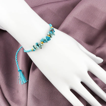 GEMSYMPHONY Turquoise Gemstone Chips Rope Bracelet – Adjustable Handmade Crystal Chip Bead Bracelet for Women & Men, Natural Stone Healing Jewelry, Boho Style, Unisex Spiritual Gift (Turquoise)