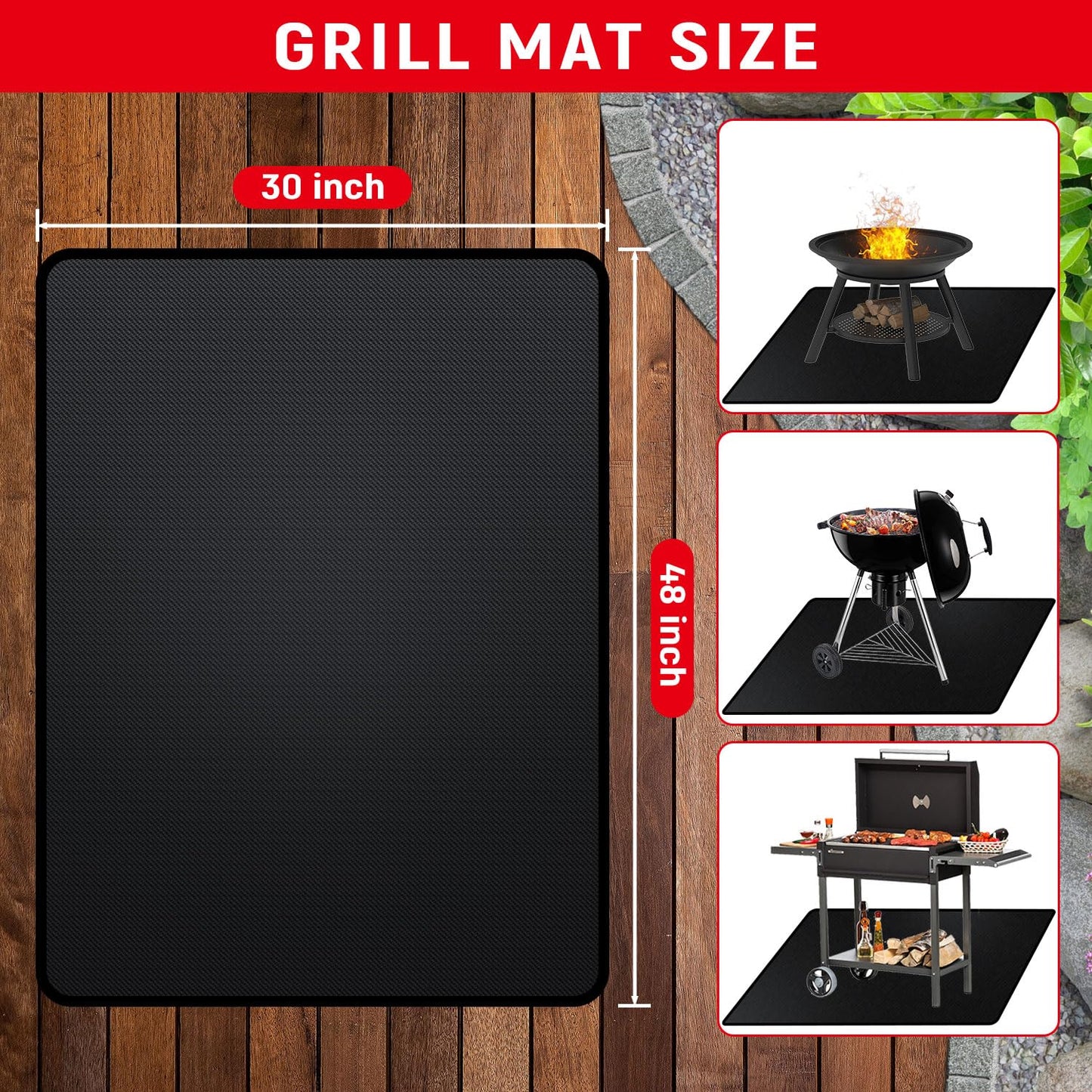 rumlick 48 x 30 inch Under Grill Mats for Outdoor Grill, Double-Sided Fireproof, Oil and Waterproof Protective Mat for Grass and Deck, Outerdoor BBQ Fire Pit Fireplace Mat