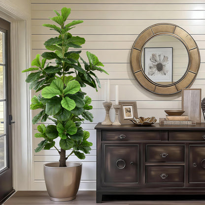 Artificial Fiddle Leaf Fig Tree 6ft - Tall Faux Ficus Lyrata Plant with Realistic Leaves and Large Trunk, 72" Fake Fig Tree in Pot for Home Living Room Office Porch Indoor Decor Perfect Housewarming