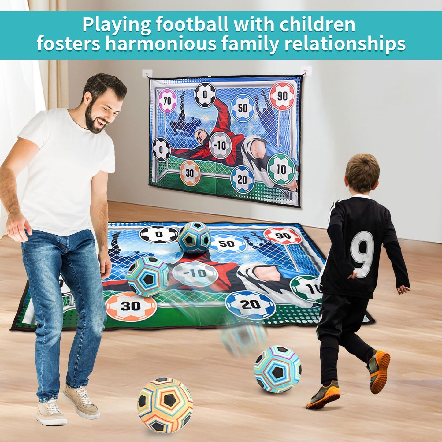 Anehono Soccer Ball Game Mat Set, Sticky Soccer Ball Indoor Target Toss Party Game, Sports Toys and Gift for Kids Boys Girls for 3 4 5 6 7 8 Year Old Boy Toys Birthday